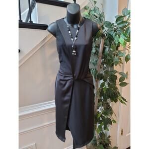 Harlyn Dress Womens Small Black Sleeveless Wrap Front Cocktail Party Elegant